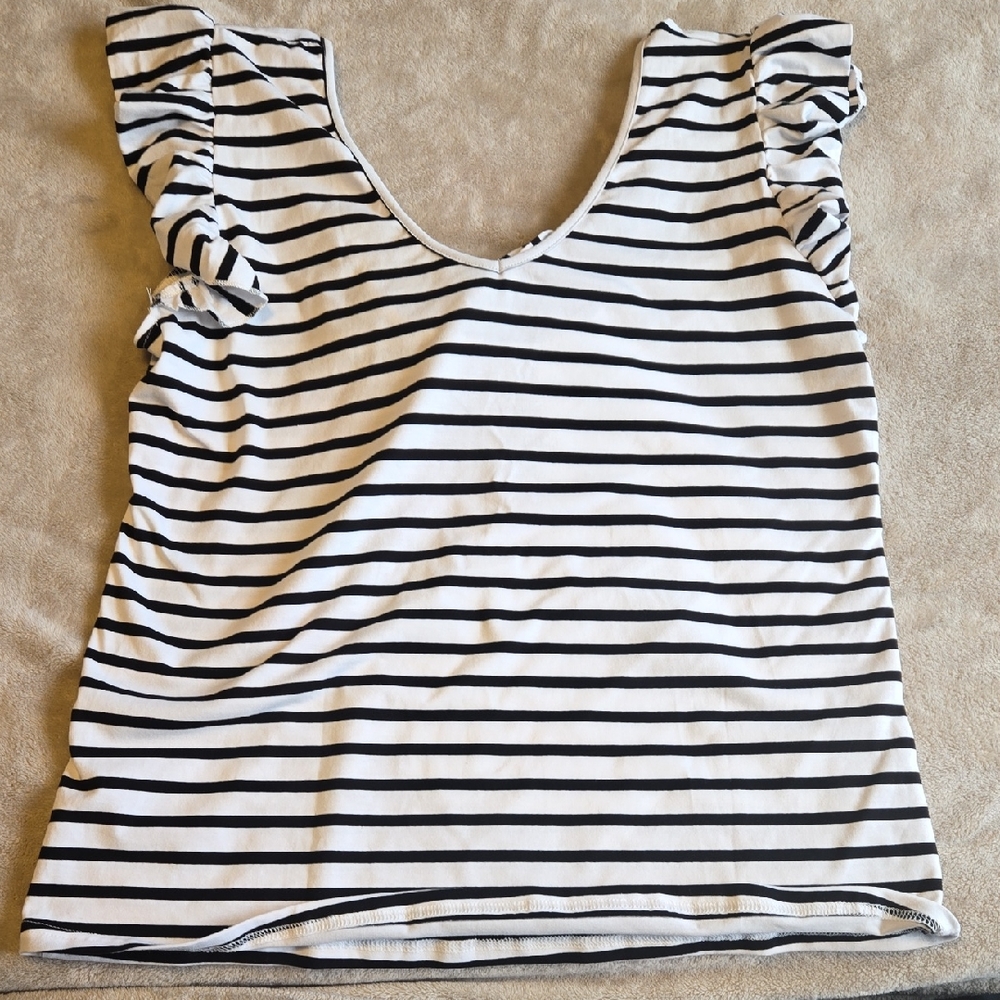 Striped Ruffle Sleeve Top